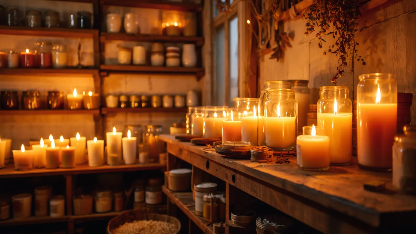 Candle studio with lit candles